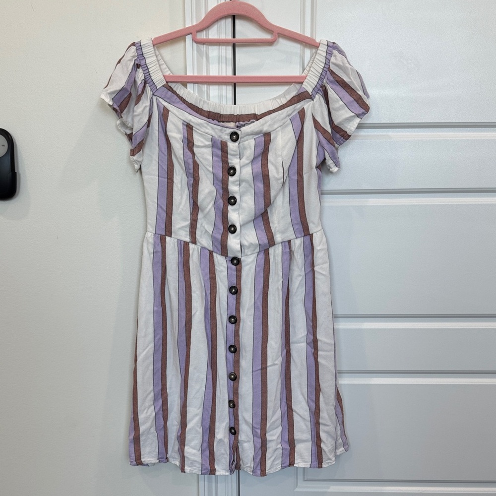 Harper Heritage Bputique Striped Off-Shoulder Casual Dress, fully lined, Large